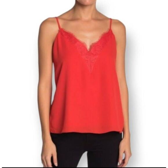 SOCIALITE RED V-NECK ADJUSTABLE STRAPS LACE CAMISOLE SLEEVELESS TOP SZ.XS/S EUC. - Picture 1 of 7